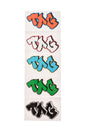 TAG Graffiti Label Stickers 5-Pack in assorted colors, front view on white background