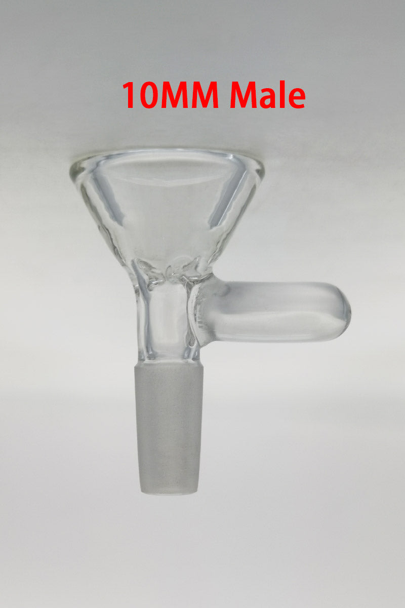 TAG 10MM Male 3 Pinch Screen Slide with Handle for Bongs, Clear Glass, Front View