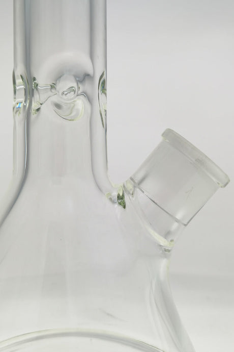 Close-up of TAG 30" Beaker Bong with 9mm thick glass and Rasta color accents on downstem