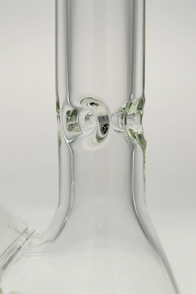 Close-up of TAG 30" Beaker Bong 50x9MM with Rasta accents and heavy wall thickness