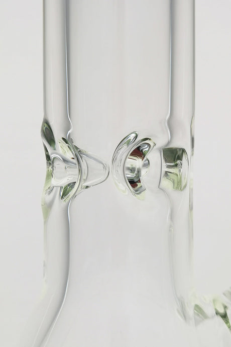 Close-up of TAG 30" Beaker Bong with Rasta color accents and 28/18MM downstem