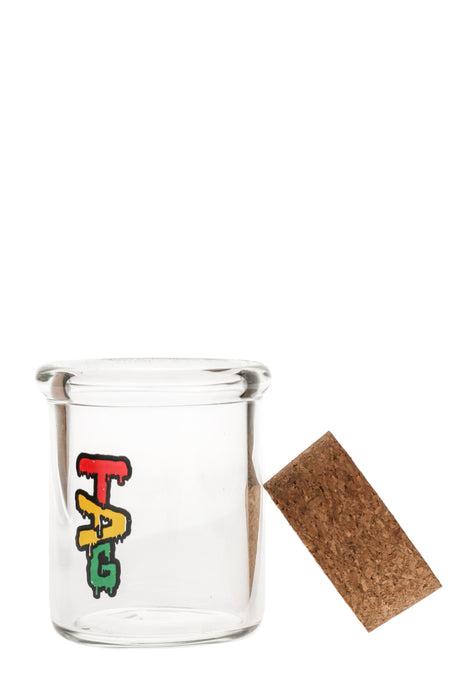 TAG 3.25" Rasta Colored Glass Jar with Cork Top, 65x5MM, Front View on White Background