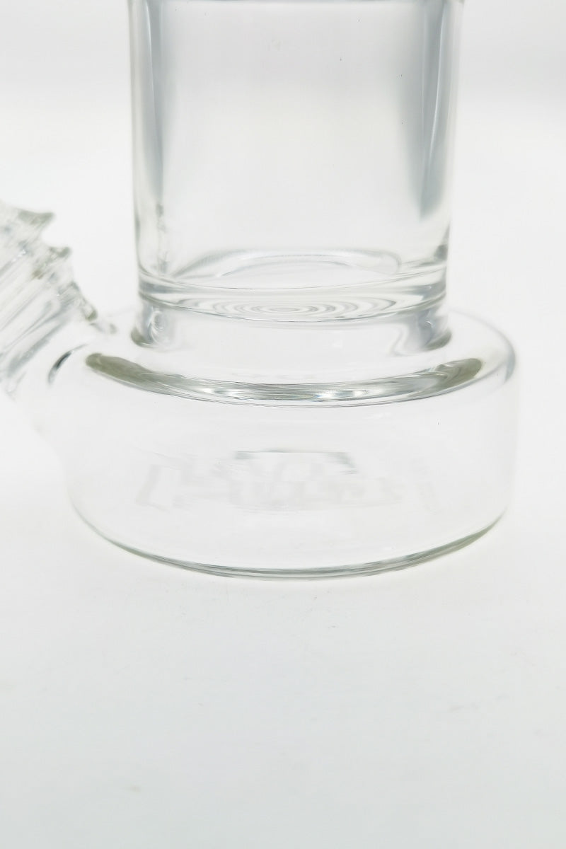 TAG 3.5" clear glass cleaning jar with large alcohol reservoir and joint plug, front view on white background