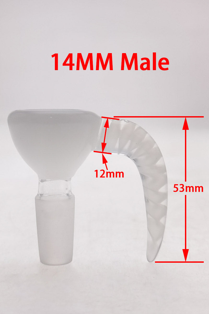 TAG 14MM Male Disc Screen Slide with Horn Handle, white, side view on seamless white background