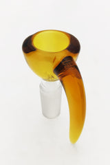 TAG amber glass bong bowl with 4 hole disc screen and horn handle, 14mm joint size, front view