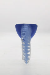 TAG blue glass bong bowl with 4 hole disc screen and horn handle, front view on white background