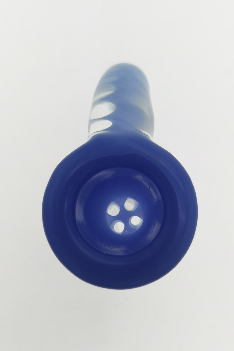 TAG blue glass bong bowl with 4 hole disc screen and horn handle, top view