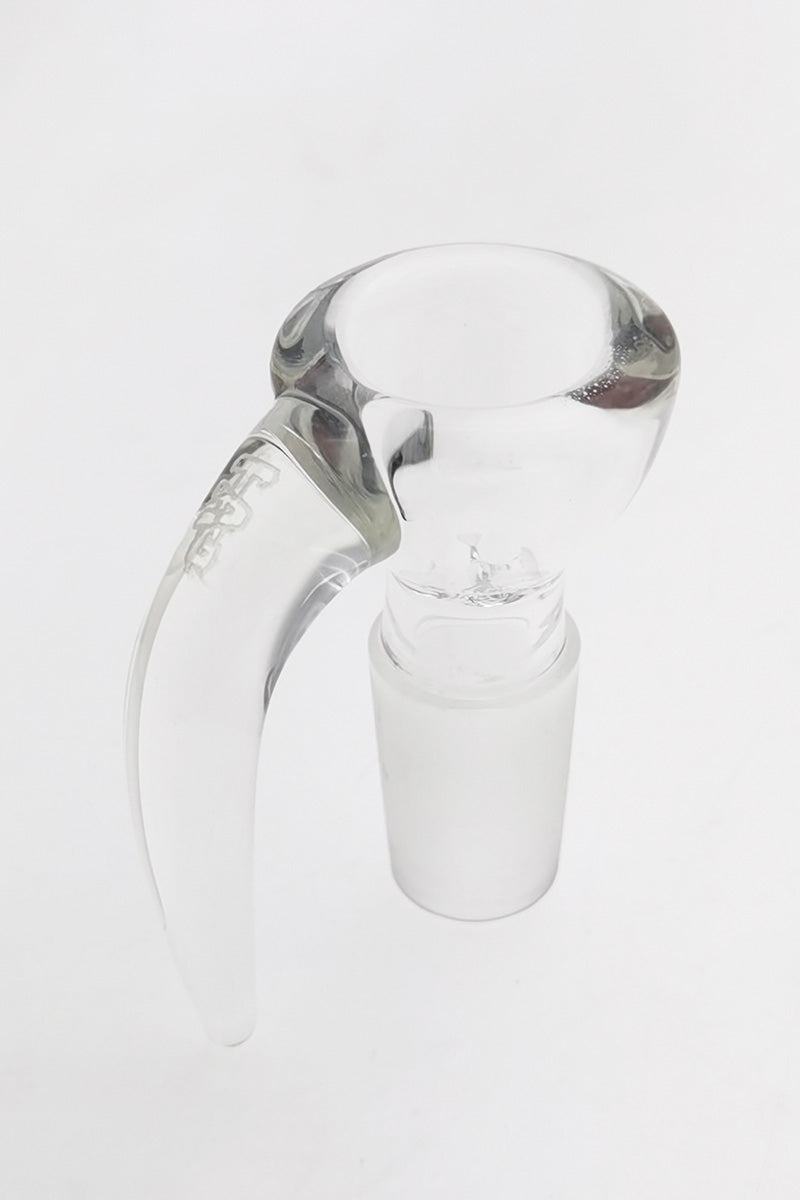 TAG Clear Glass Bong Bowl with 4 Hole Disc Screen and Horn Handle, Front View
