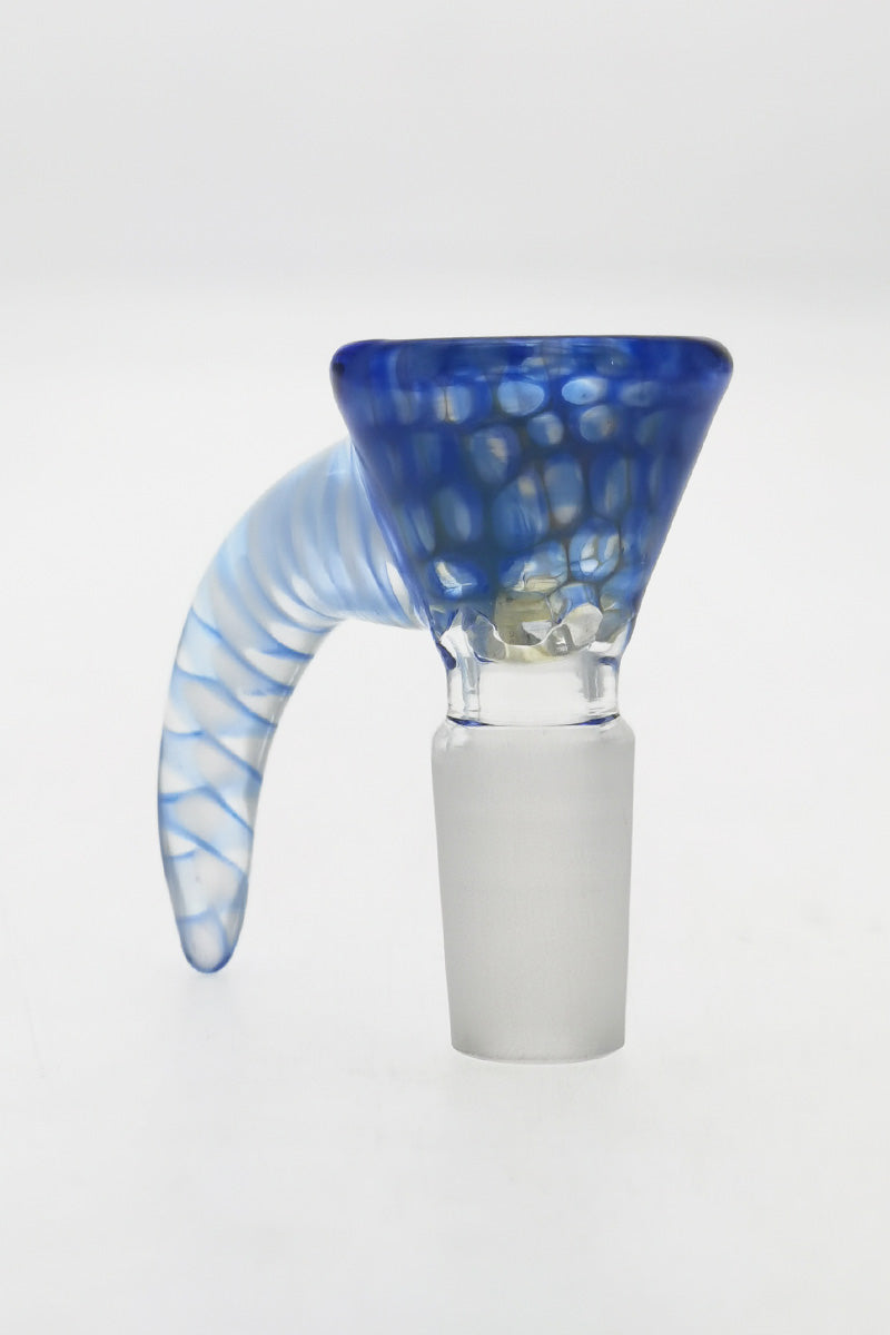 TAG 4-Hole Blue Disc Screen Slide with Curved Horn Handle for Bongs - Front View