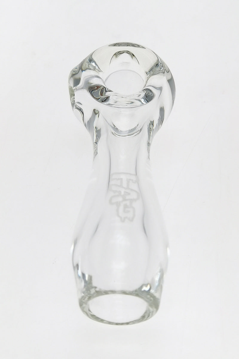Thick Ass Glass 4.5" Portable Spoon Pipe in Clear Borosilicate, Front View with Large Carb