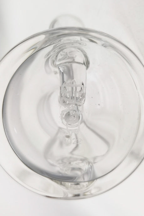 Top view of TAG 4.5" Mini Inline Recycler Dab Rig with intricate percolator design