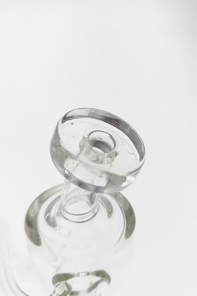 Close-up of TAG 4.5" Mini Inline Recycler's 10MM Female Joint, Clear Glass
