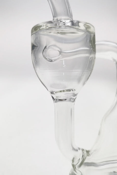 Close-up of TAG 4.5" Mini Inline Recycler Dab Rig with clear glass and 10MM Female Joint