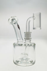TAG 5.5" Super Slit Froth Puck Rig by Thick Ass Glass, clear borosilicate with showerhead perc, side view