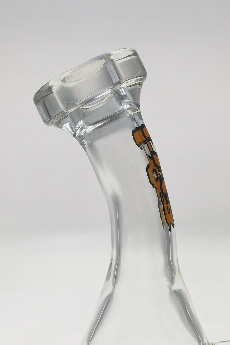 TAG 6" Bent Neck Beaker with 14MM Female Fixed Stem, Clear Quartz, Side View