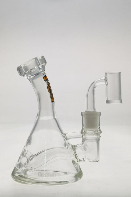 TAG 6" Bent Neck Fixed Stem Beaker Dab Rig with 14MM Female Joint and Quartz Banger - Side View