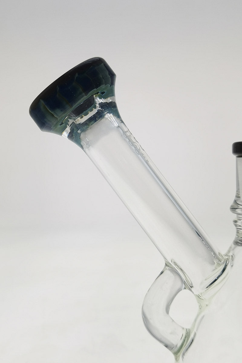 TAG 6" Fixed Showerhead Puck Pyramid Rig with clear quartz banger, side view on white background