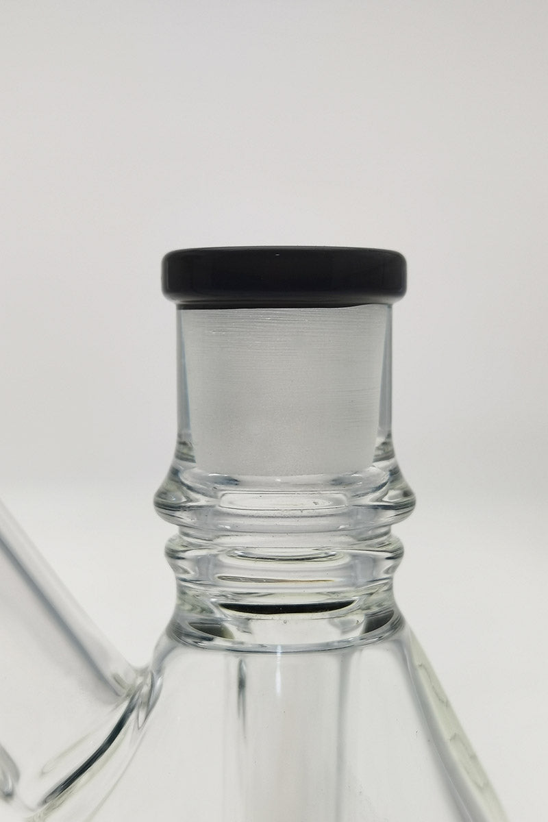 TAG 6" Showerhead Puck Pyramid Rig with 14MM Male Joint, Clear Glass, Close-Up Side View