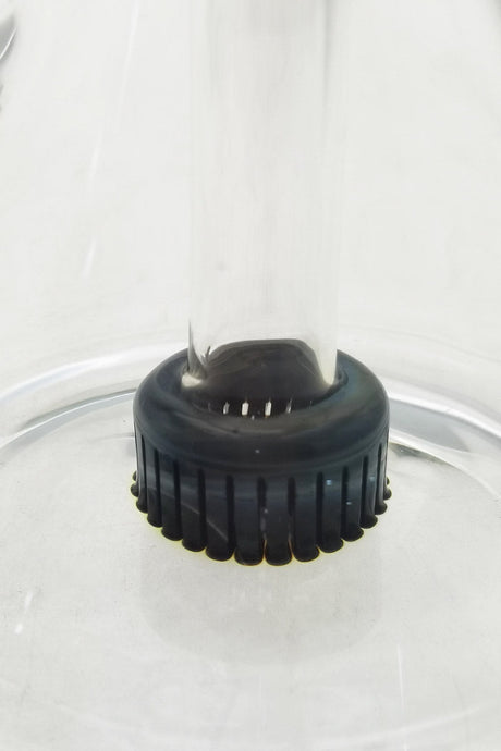 Close-up of TAG 6" Fixed Showerhead Puck Pyramid Rig with slitted percolator for smooth hits