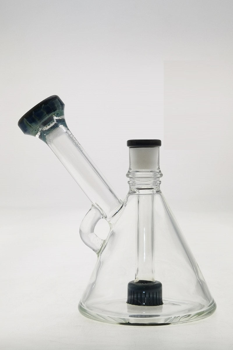 TAG 6" Fixed Showerhead Puck Pyramid Rig with 14MM Male Joint, Side View on White Background
