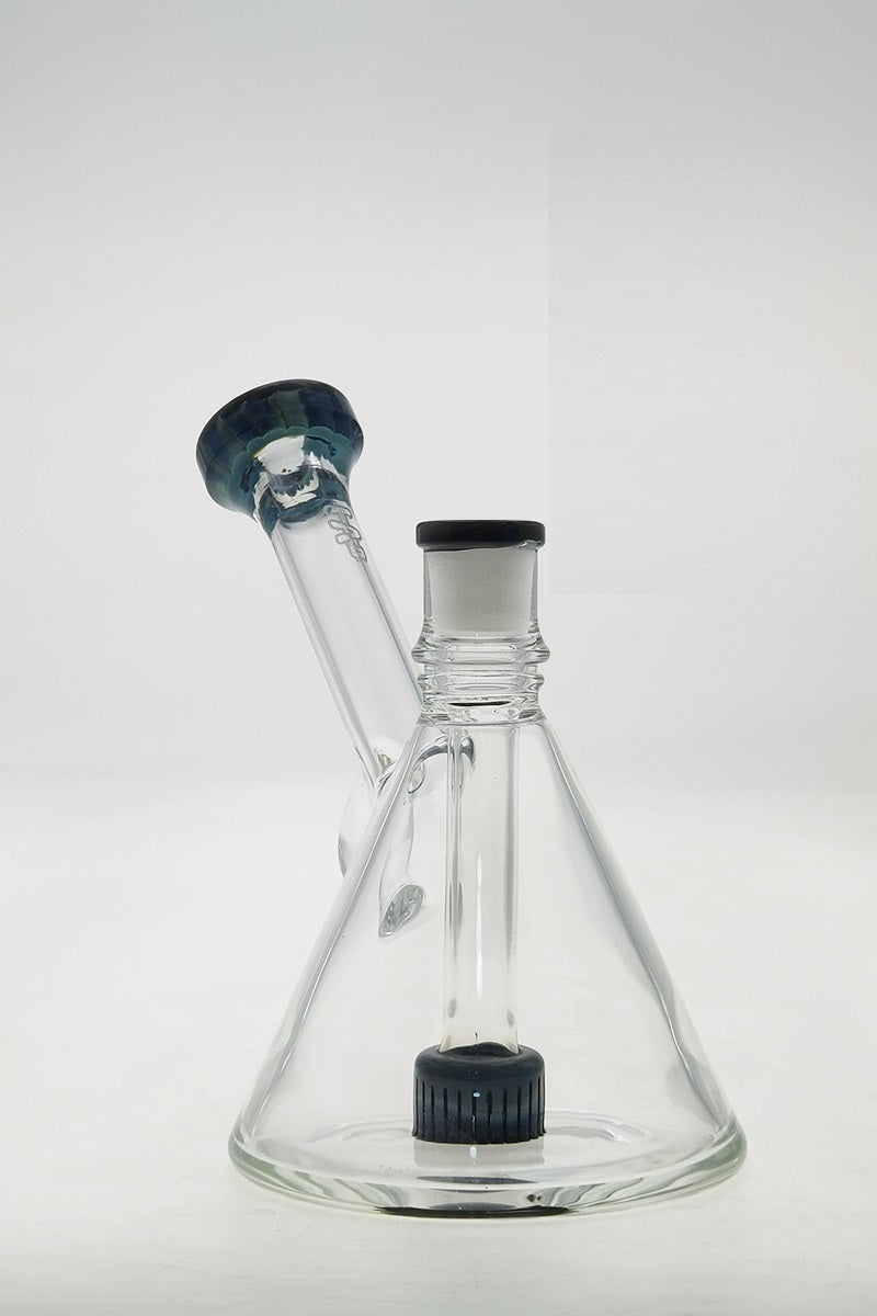 TAG 6" Fixed Showerhead Puck Pyramid Rig with 14MM Male Joint, clear glass, side view