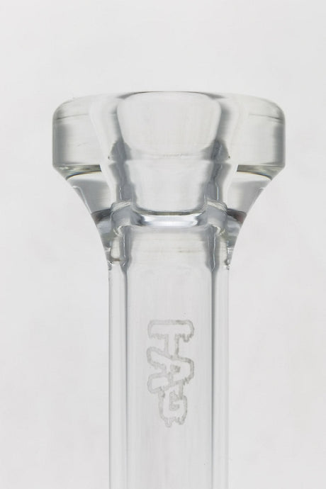 TAG 6" Fixed Showerhead Puck Pyramid Rig close-up showcasing 14MM Male joint and logo