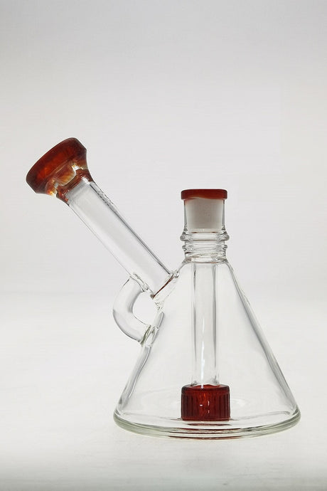 TAG 6" Puck Pyramid Rig with fixed showerhead percolator, orange accents, side view on white