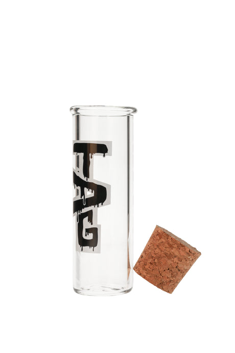 TAG 6" Rasta Glass Jar with Cork Top, 50x5MM, Front View on White Background