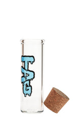 TAG 6" Clear Glass Jar with Rasta Logo and Cork Top, 50x5MM - Front View on White Background