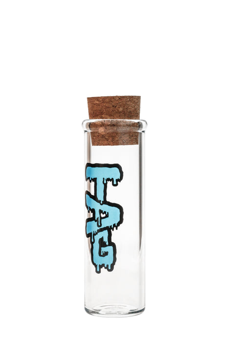 TAG 6" Glass Jar with Cork Top featuring Wavy Blue Label, Clear, 50x5MM, Front View