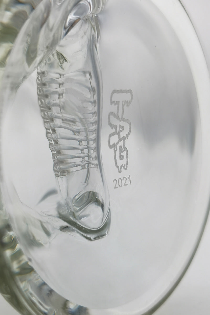 Close-up side view of TAG 6.5" Bellow Bubble Can Dab Rig with In-Line Percolator