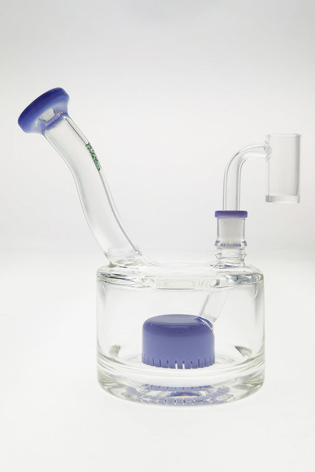 Thick Ass Glass 6.5" Super Slit Froth Puck Dab Rig with Blue Accents and Showerhead Percolator, Front View