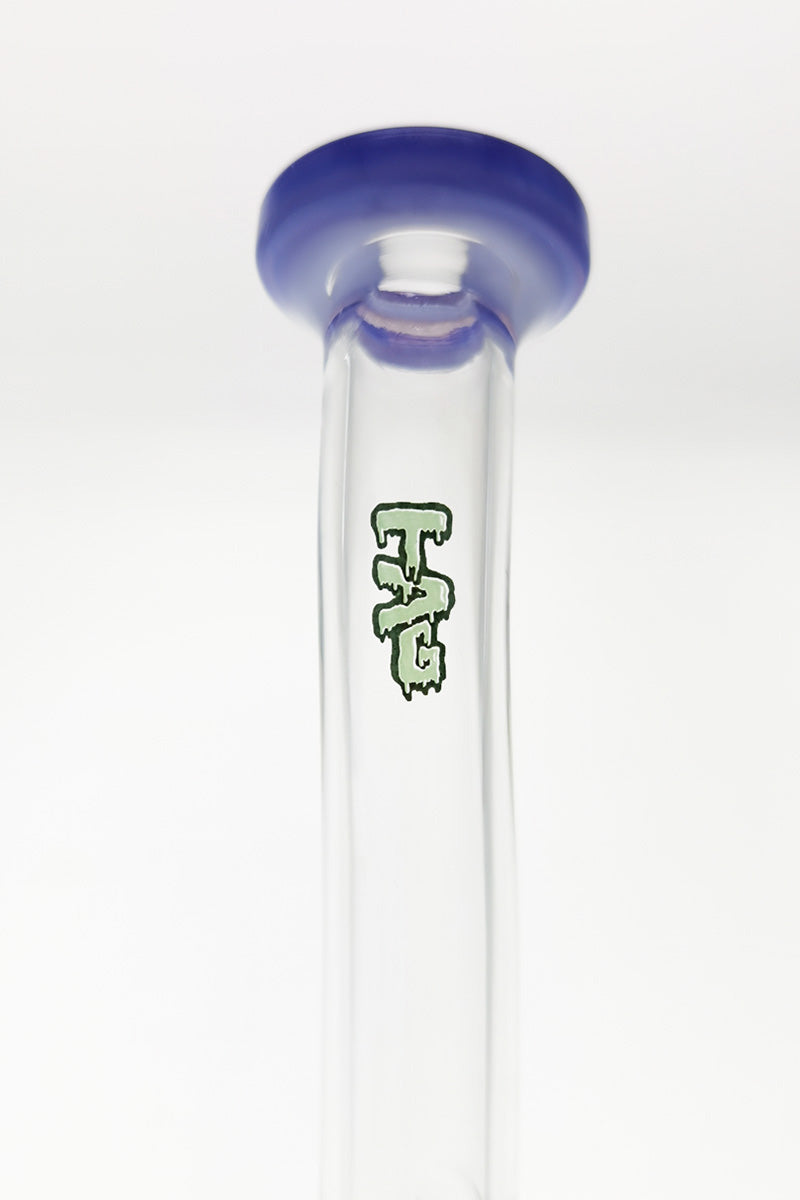 TAG 6.5" Super Slit Froth Puck Rig with blue accents and showerhead percolator - Front View