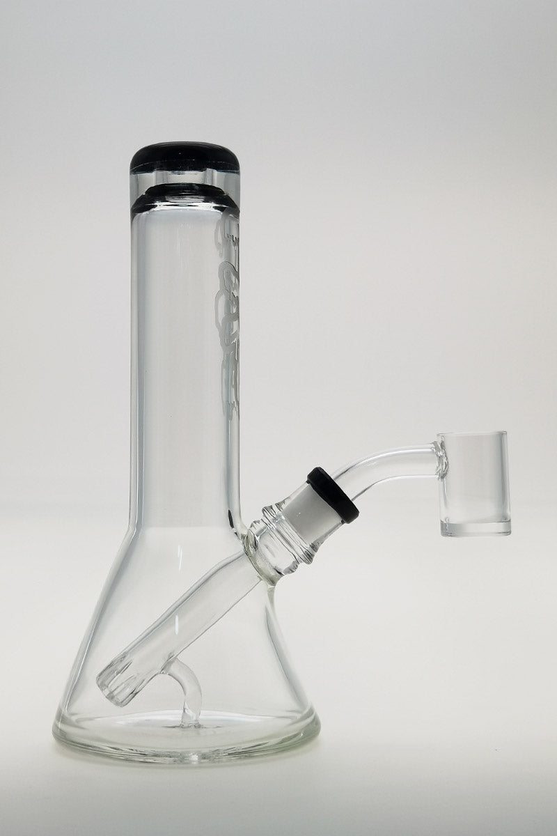 TAG 7" Clear Beaker Dab Rig with Fixed Showerhead Downstem and Quartz Banger, Side View