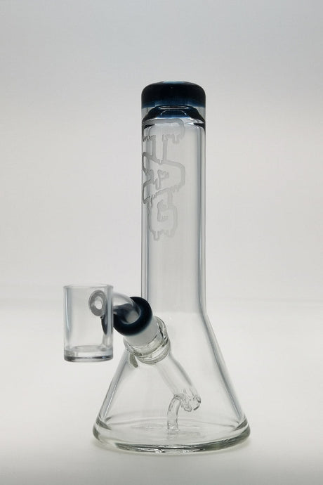 TAG 7" Beaker Dab Rig with Fixed Showerhead Downstem and Blue Accents, Front View
