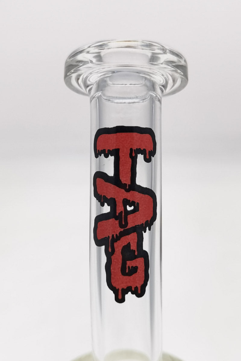 TAG 7" Bent Neck Dab Rig with Fixed Showerhead Puck Diffuser, Clear Glass, Front View