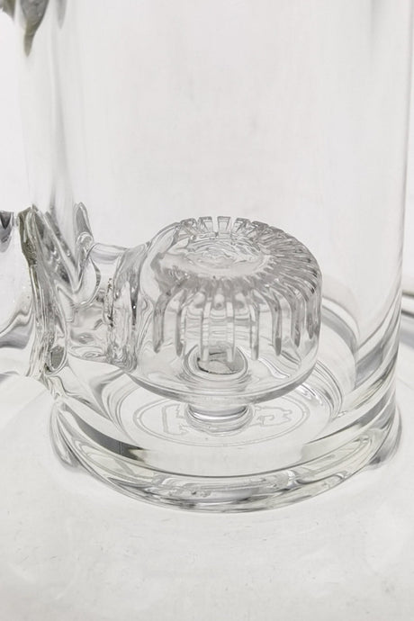 Close-up of TAG 7" Bent Neck Dab Rig with Fixed Showerhead Puck Diffuser, 14MM Female Joint