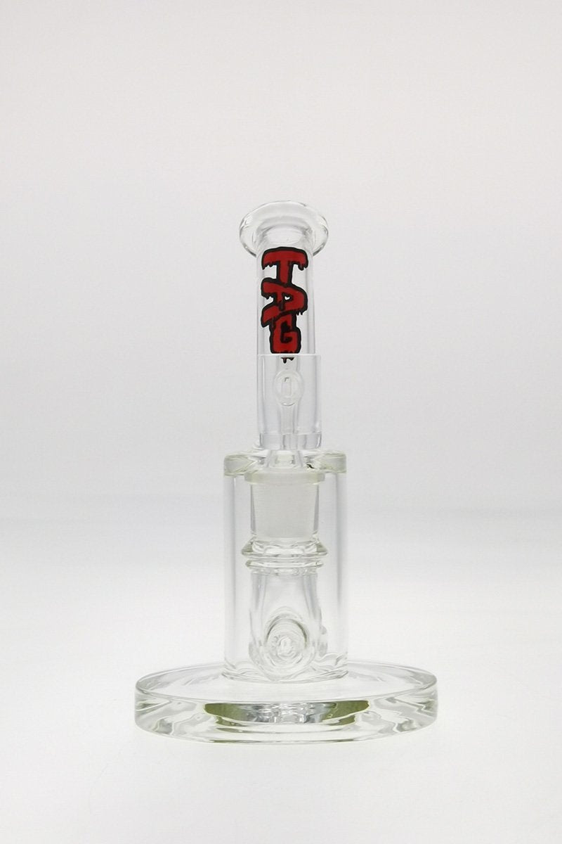 TAG 7" Bent Neck Dab Rig with Fixed Showerhead Puck Diffuser on White Background