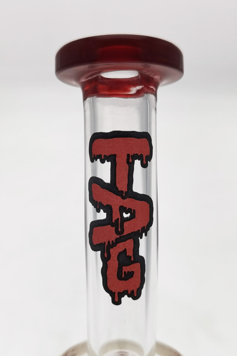TAG 7" Bent Neck Dab Rig with Fixed Showerhead Puck Diffuser and Red Accents