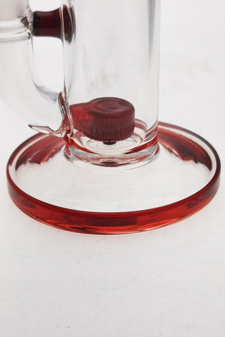 Close-up of TAG 7" Bent Neck Dab Rig with Red Showerhead Puck Diffuser Base, 14MM Female