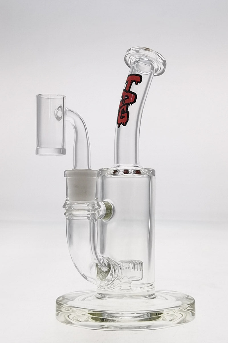 TAG 7" Bent Neck Dab Rig with Fixed Showerhead Puck Diffuser, Clear with Red Label