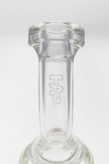 Close-up of TAG 7.5" Bent Neck Dab Rig with Fritted Disc and 14MM Female Joint
