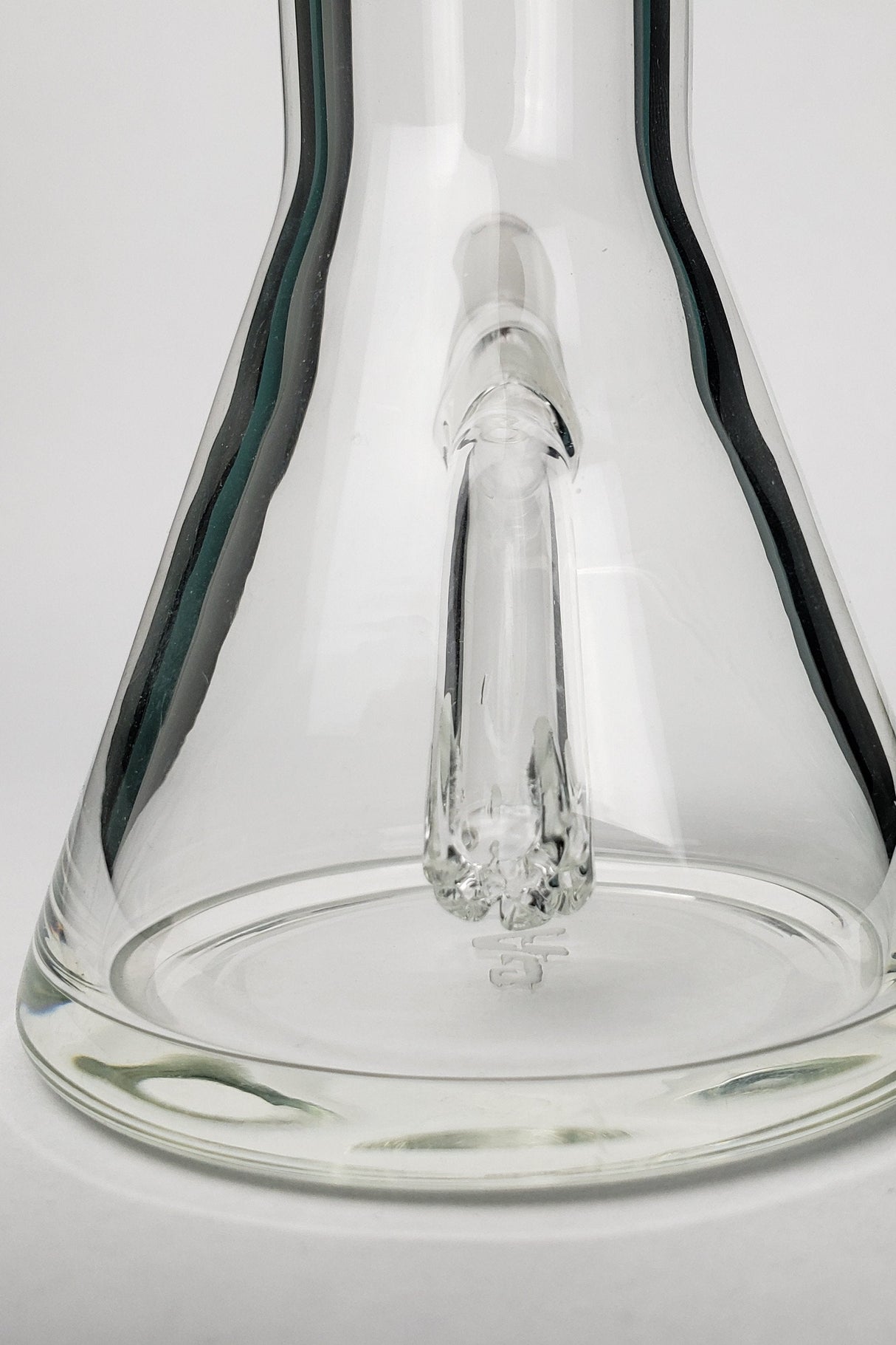 TAG 7.5" Fixed Disk Downstem Beaker by Thick Ass Glass, Clear Quartz, 14MM Male Joint, Front View