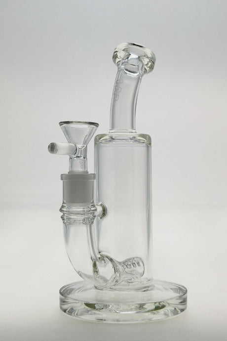 TAG 8" Bent Neck Bong with Inline Diffuser, 14MM Female Joint, Clear Glass, Front View