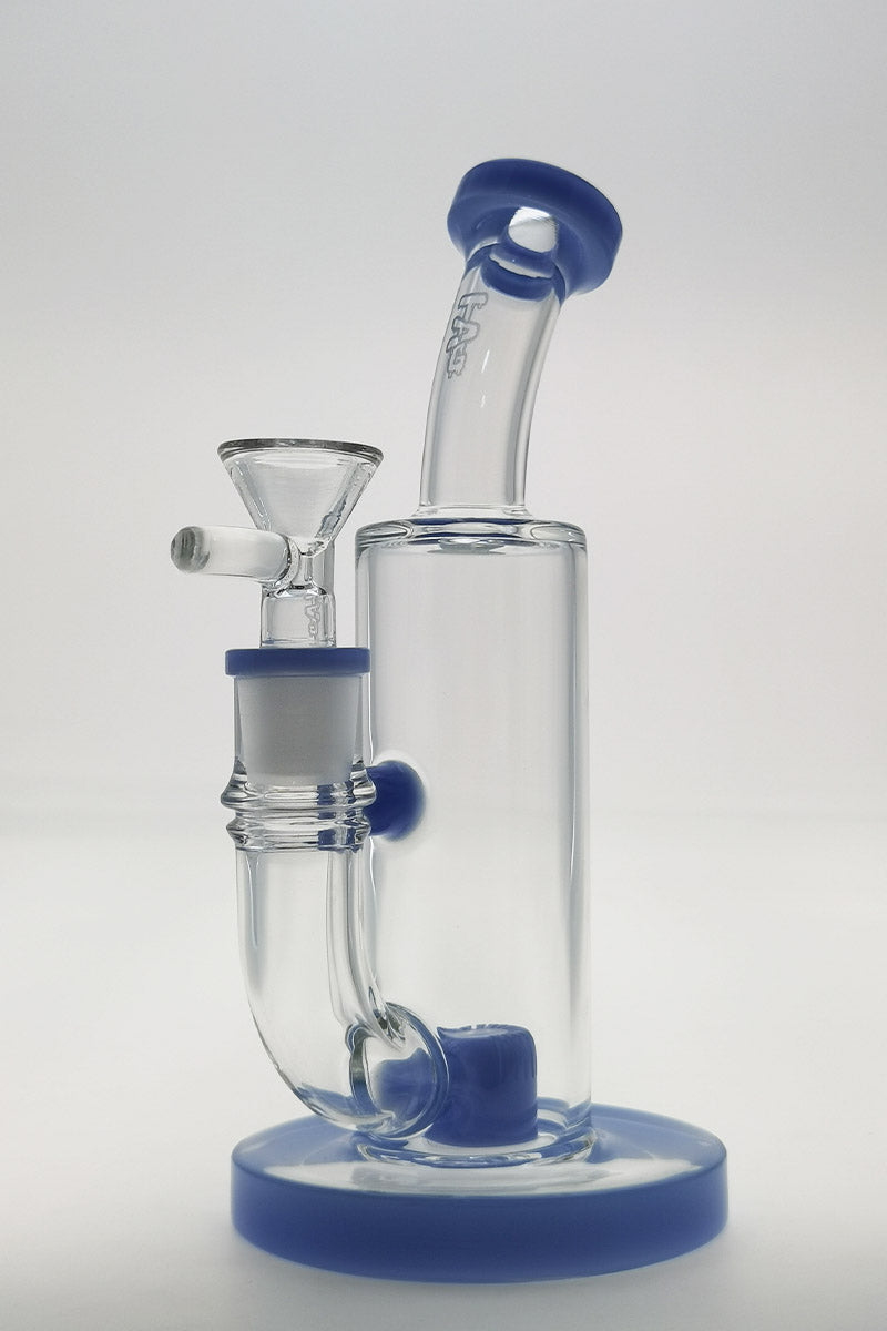 TAG 8" Bent Neck Bong with Super Slit Puck Percolator, Female Joint, and Blue Accents