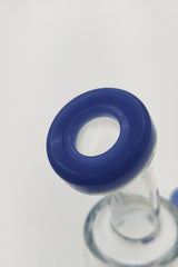 Close-up of TAG 8" Bent Neck Bong with Blue Female Joint and Clear Glass Body