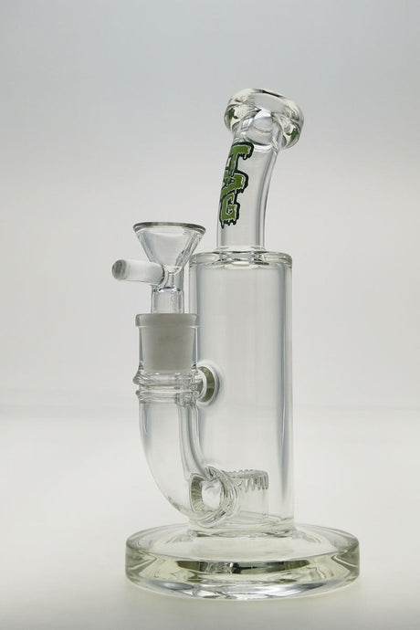TAG 8" Bent Neck Bong with Super Slit Puck Percolator, 44x4MM Thick Glass, Slyme Label - Clear