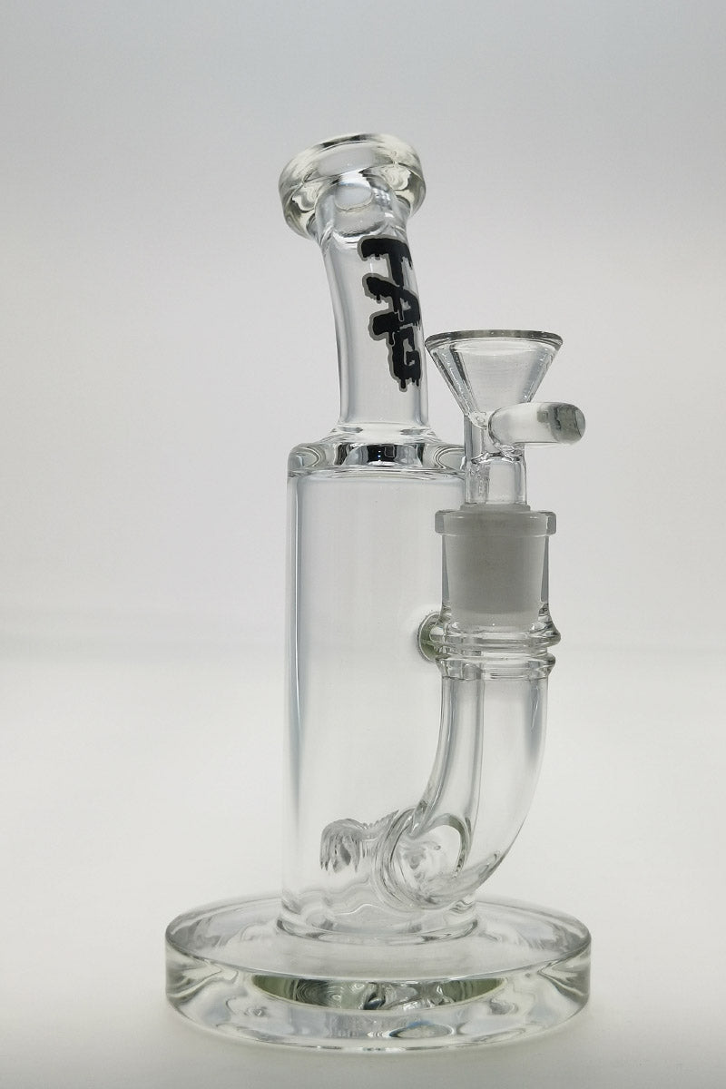 TAG 8" Bent Neck Bong with Super Slit Puck Percolator, 44x4MM Clear Glass, Side View