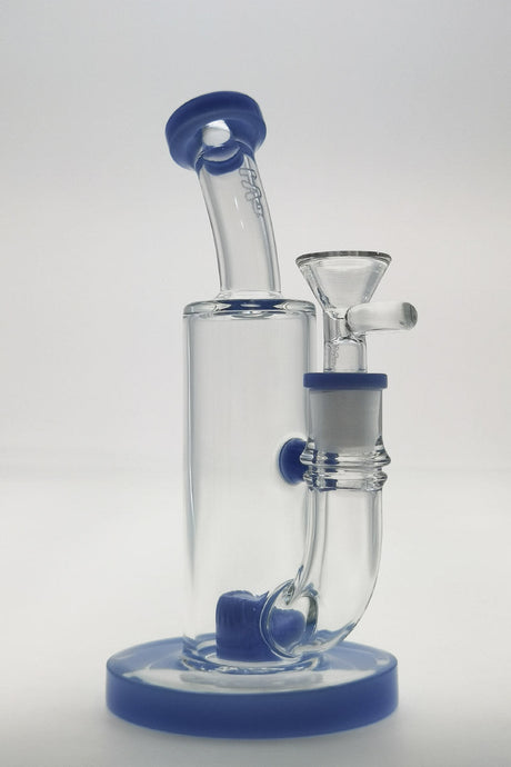 TAG 8" Bent Neck Bong with Super Slit Puck Percolator, Blue Accents, 14mm Female Joint, Front View