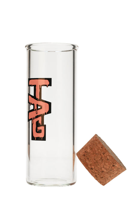 TAG - 8" Clear Glass Jar with Cork Top, 75x5MM, Front View on White Background